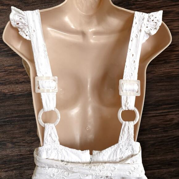 Topshop Overalls NEW w Tags Sz 2 Wide Legs Eyelet Apron Tie Waist Ruffle White - Picture 7 of 12